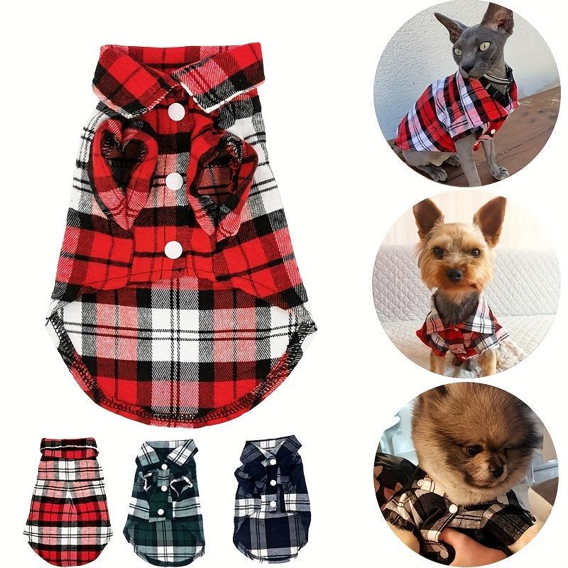 British Plaid Dog Shirt All Seasons Puppy T Shirt with Two Legged