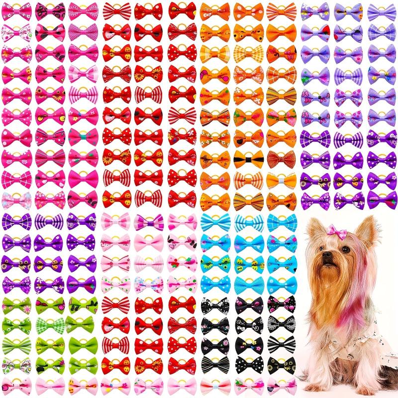 30pcs Multicolor Pet Hair Bows with Rubber Bands for Dog Grooming
