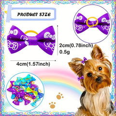 30pcs Multicolor Pet Hair Bows with Rubber Bands for Dog Grooming