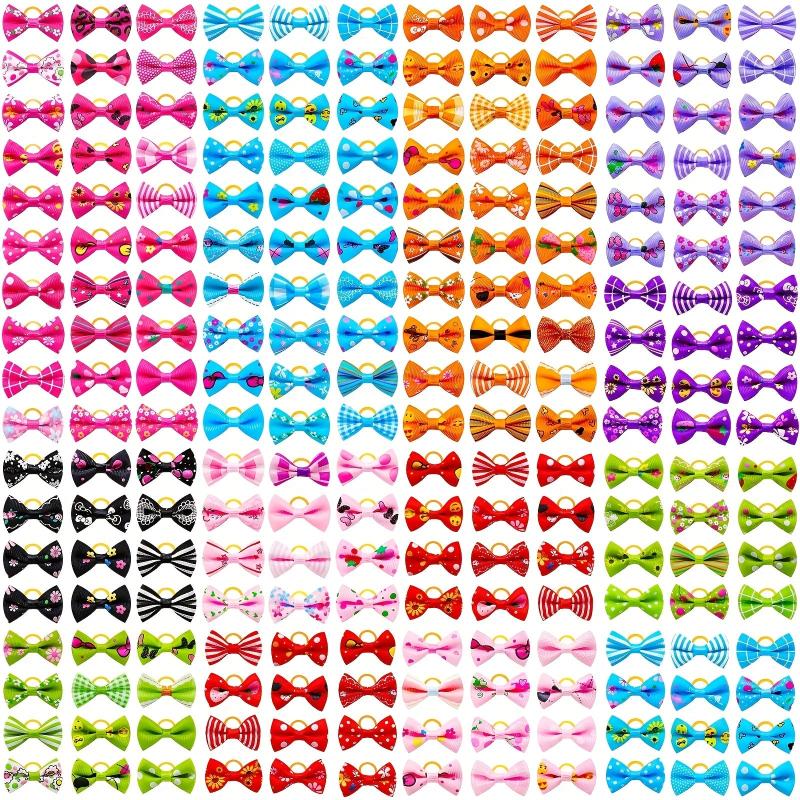 30pcs Multicolor Pet Hair Bows with Rubber Bands for Dog Grooming