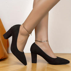 Women's Comfortable Pointed Toe Block Heeled Pumps
