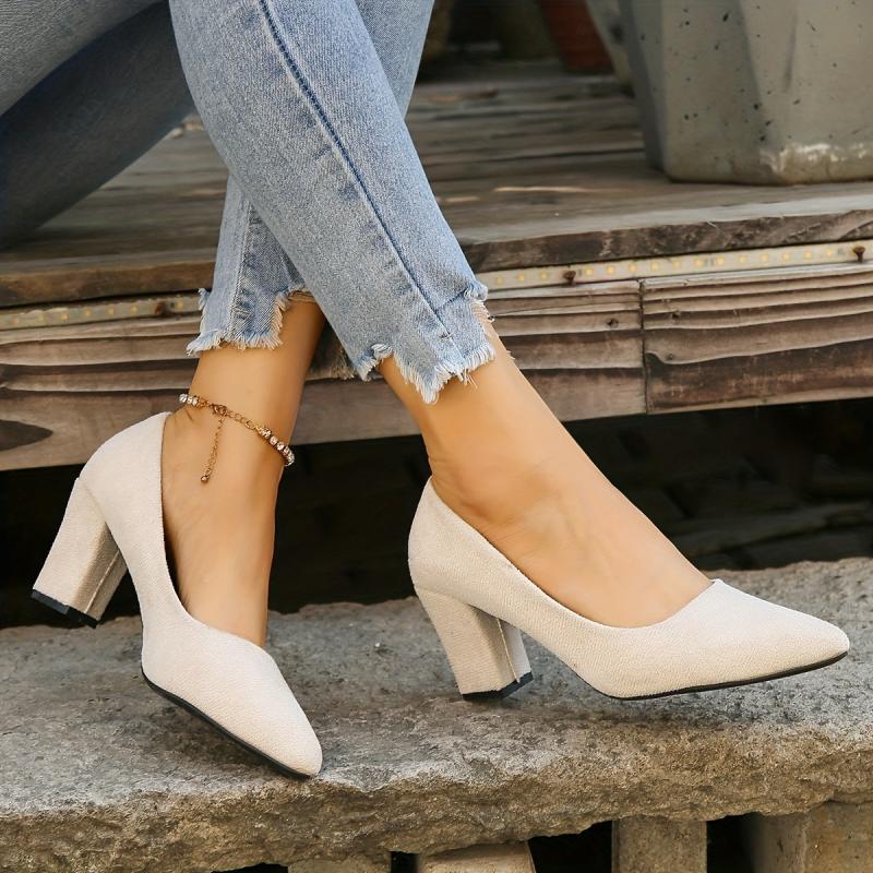 Women's Comfortable Pointed Toe Block Heeled Pumps