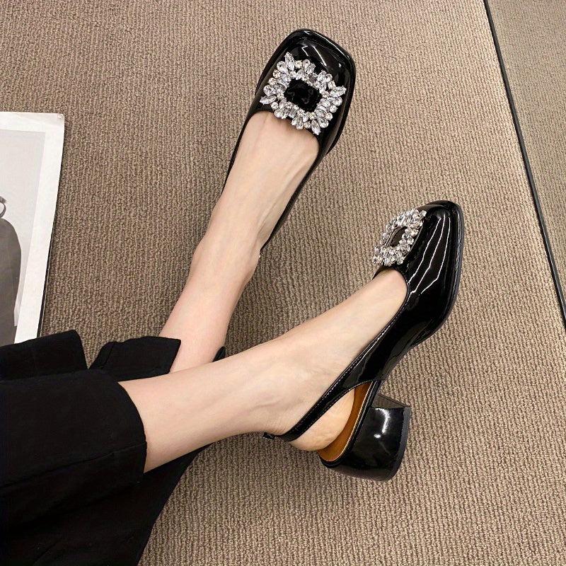 Women's Chunky Heel Sandals with Rhinestone Decor