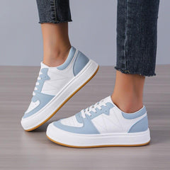 Women's Lace Up Solid Sneakers Round Toe Flat Shoes