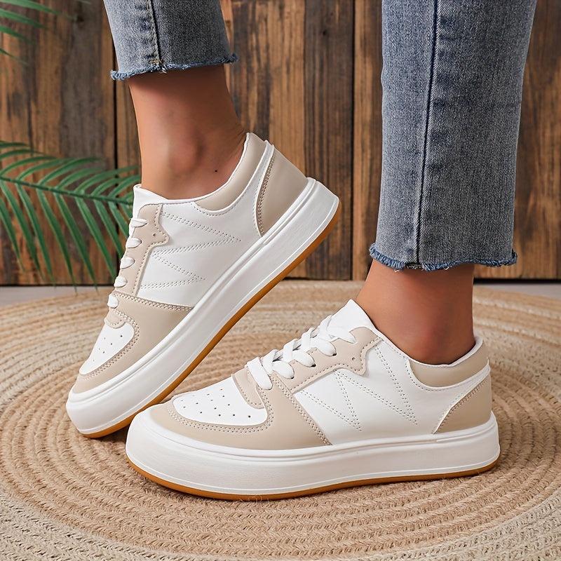 Women's Lace Up Solid Sneakers Round Toe Flat Shoes