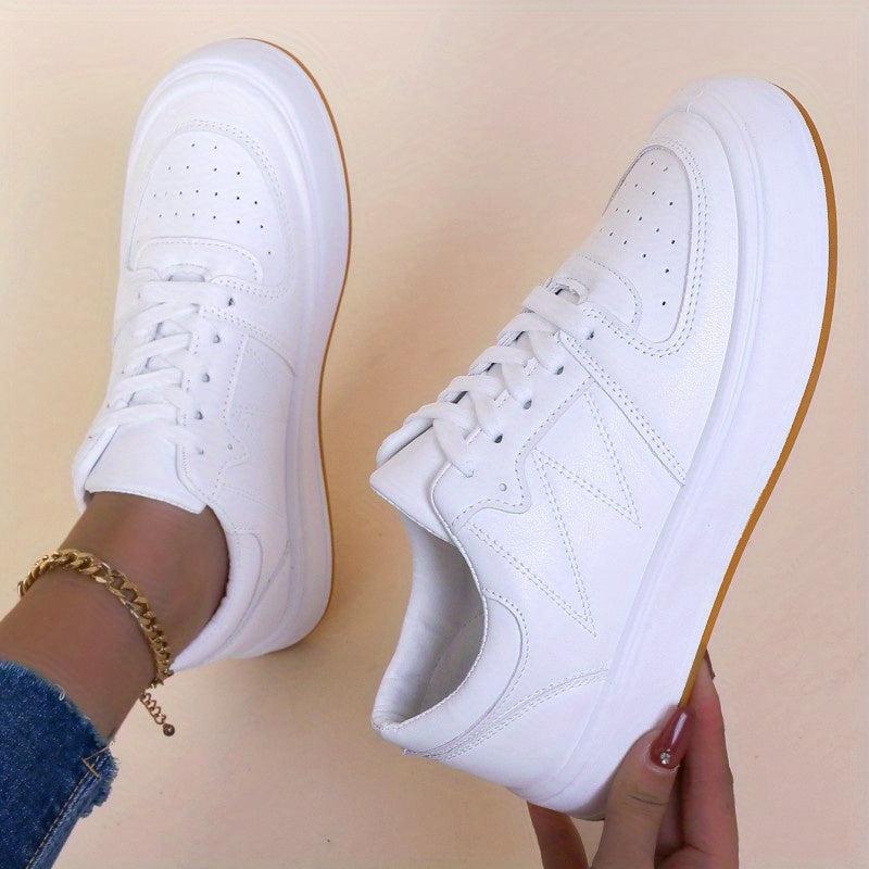 Women's Lace Up Solid Sneakers Round Toe Flat Shoes