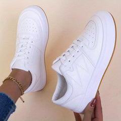 Women's Lace Up Solid Sneakers Round Toe Flat Shoes