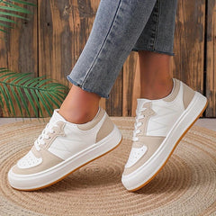 Women's Lace Up Solid Sneakers Round Toe Flat Shoes