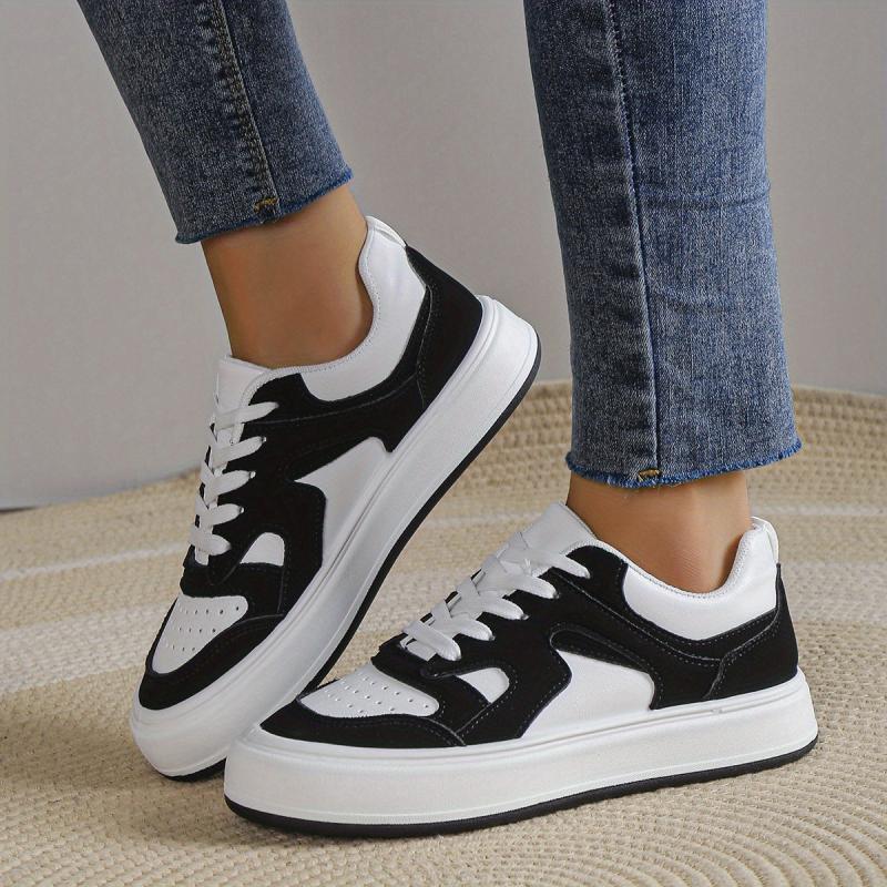 Women's Colorblock Skate Shoes Low Top Lace Up Casual Sneakers