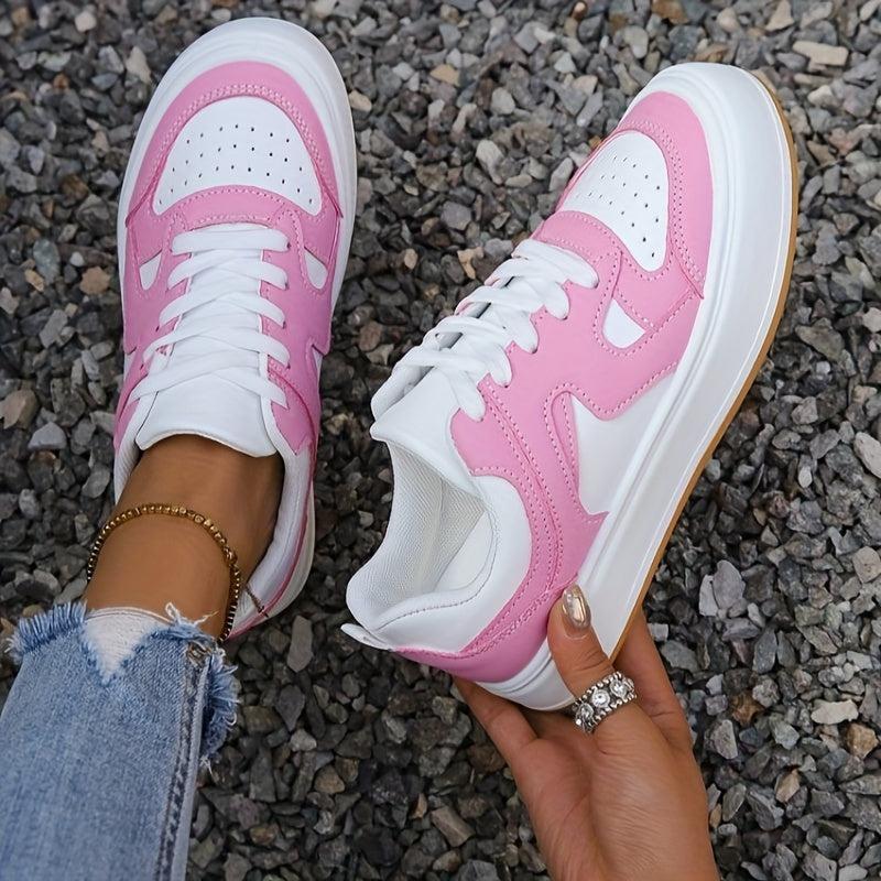 Women's Colorblock Skate Shoes Low Top Lace Up Casual Sneakers