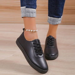 Women's Lightweight Flat Sneakers Low Top Lace Up Solid Shoes