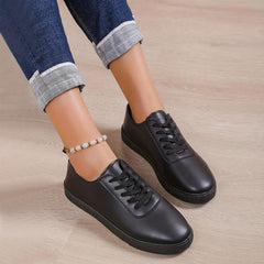 Women's Lightweight Flat Sneakers Low Top Lace Up Solid Shoes