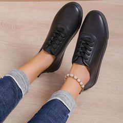 Women's Lightweight Flat Sneakers Low Top Lace Up Solid Shoes