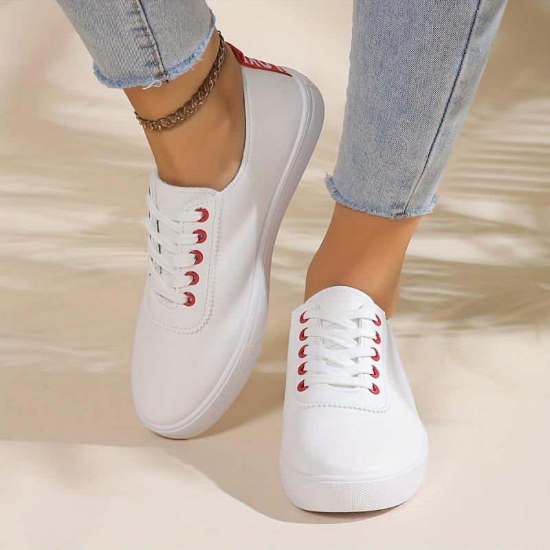 Women's Lightweight Flat Sneakers Low Top Lace Up Solid Shoes