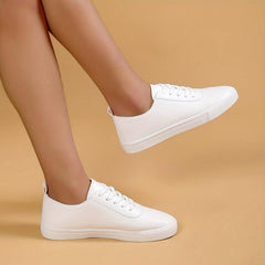 Women's Lightweight Flat Sneakers Low Top Lace Up Solid Shoes