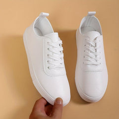Women's Lightweight Flat Sneakers Low Top Lace Up Solid Shoes