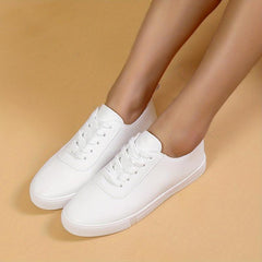 Women's Lightweight Flat Sneakers Low Top Lace Up Solid Shoes