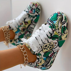 Women's Graffiti Print Platform Sneakers Lace Up Casual Skate Shoes