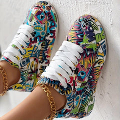 Women's Graffiti Print Platform Sneakers Lace Up Casual Skate Shoes