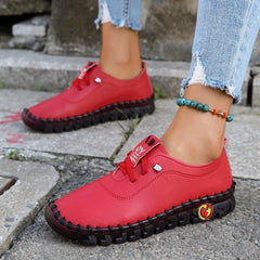 Women's Flat Sneakers Soft Sole Lace-Up Faux Leather Shoes