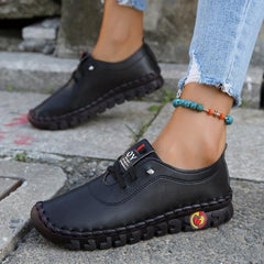 Women's Flat Sneakers Soft Sole Lace-Up Faux Leather Shoes