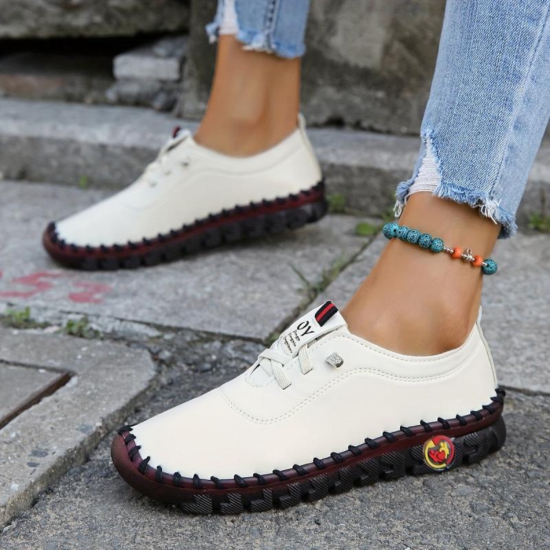Women's Flat Sneakers Soft Sole Lace-Up Faux Leather Shoes