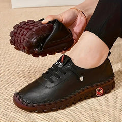 Women's Flat Sneakers Soft Sole Lace-Up Faux Leather Shoes