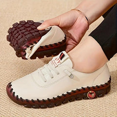 Women's Flat Sneakers Soft Sole Lace-Up Faux Leather Shoes