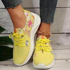 Women's Flower & Butterfly Pattern Sneakers Lace Up Running Shoes