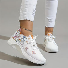Women's Flower & Butterfly Pattern Sneakers Lace Up Running Shoes