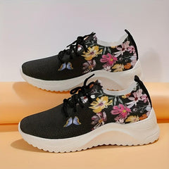 Women's Flower & Butterfly Pattern Sneakers Lace Up Running Shoes