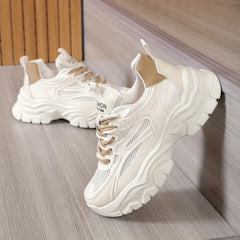 Women's Mesh Platform Sports Shoes Breathable Lace Up Low Top Running Shoes
