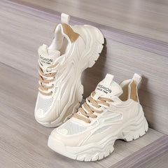 Women's Mesh Platform Sports Shoes Breathable Lace Up Low Top Running Shoes