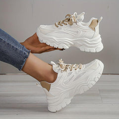 Women's Mesh Platform Sports Shoes Breathable Lace Up Low Top Running Shoes