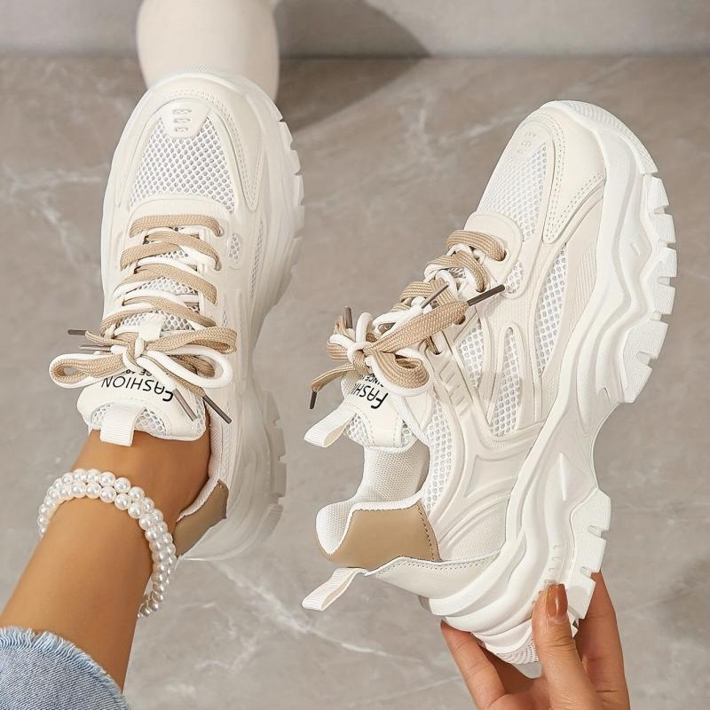 Women's Mesh Platform Sports Shoes Breathable Lace Up Low Top Running Shoes