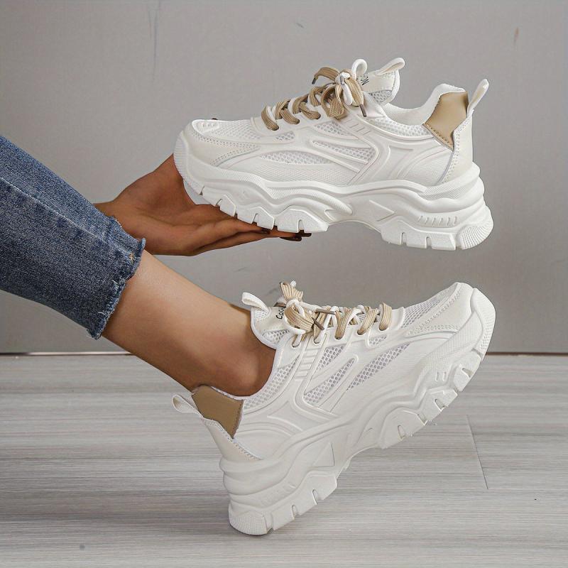 Women's Mesh Platform Sports Shoes Breathable Lace Up Low Top Running Shoes