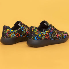 Mexican Flower Pattern Sneakers Lace Up Running Shoes Women's Footwear