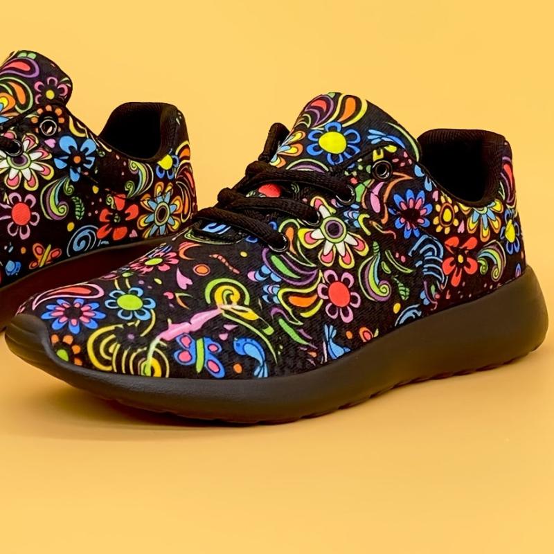 Mexican Flower Pattern Sneakers Lace Up Running Shoes Women's Footwear