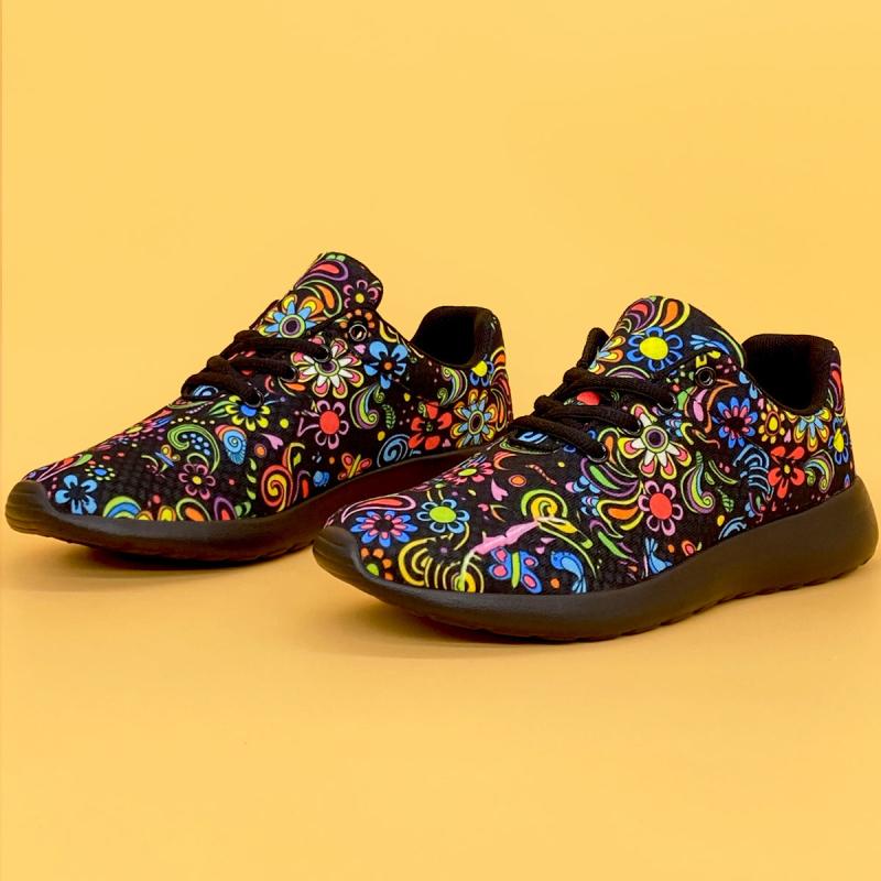 Mexican Flower Pattern Sneakers Lace Up Running Shoes Women's Footwear