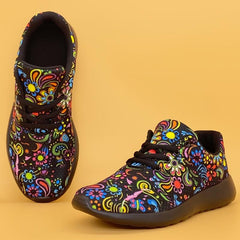 Mexican Flower Pattern Sneakers Lace Up Running Shoes Women's Footwear