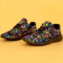 Mexican Flower Pattern Sneakers Lace Up Running Shoes Women's Footwear