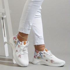 Women's Floral Sneakers Breathable Low Top Lace Up Shoes