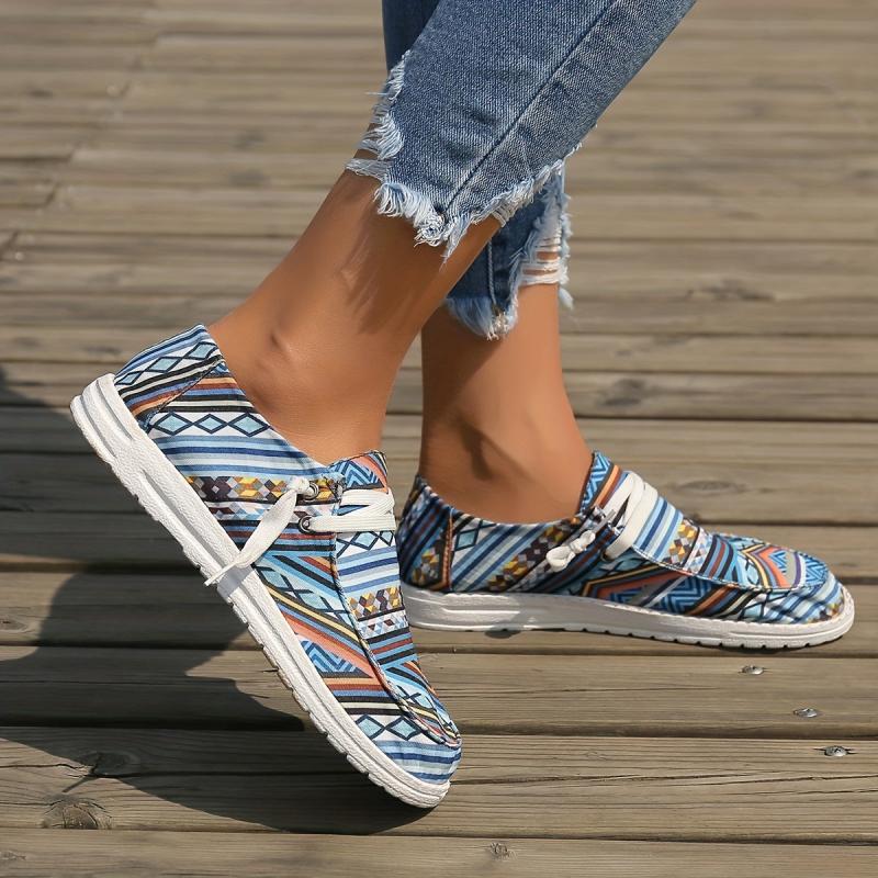 Women's Tribal Style Flat Canvas Shoes Geometric Pattern Lace Up Low Top Shoes