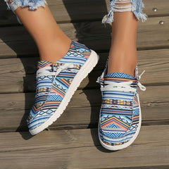 Women's Tribal Style Flat Canvas Shoes Geometric Pattern Lace Up Low Top Shoes