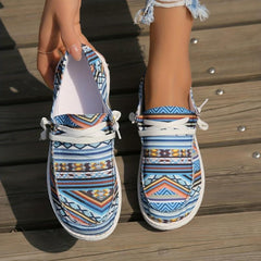 Women's Tribal Style Flat Canvas Shoes Geometric Pattern Lace Up Low Top Shoes