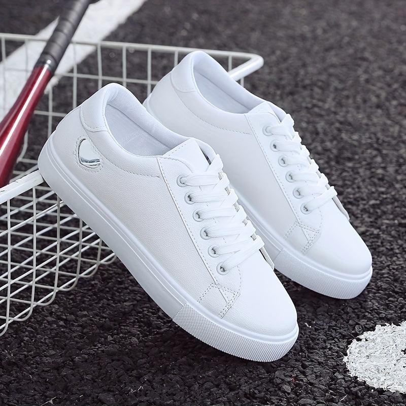 Women's Heart Flat Sneakers Lace Up Non Slip Low Top Shoes