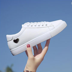 Women's Heart Flat Sneakers Lace Up Non Slip Low Top Shoes