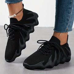 Women's Lightweight Knit Sneakers Breathable Lace Up Casual Shoes