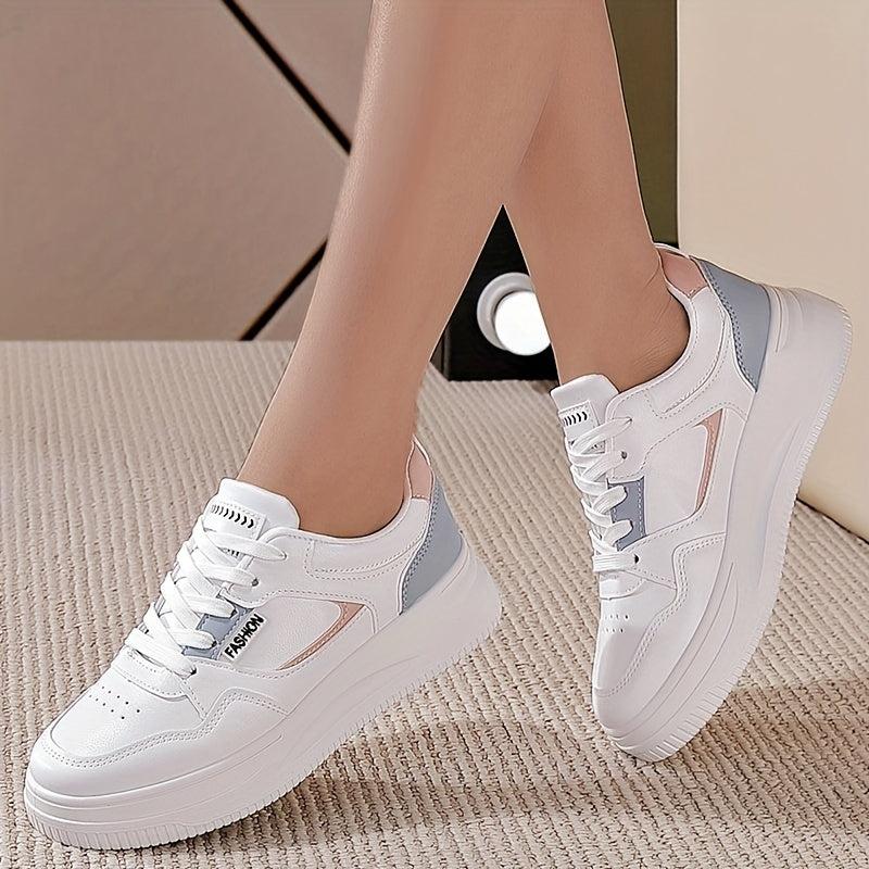 Colorblock Platform Skate Shoes Lace Up Low Top Sneakers