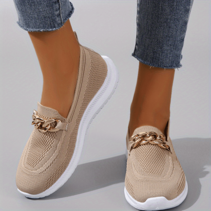 Women's Chain Decor Sneakers Breathable Flying Woven Outdoor Shoes
